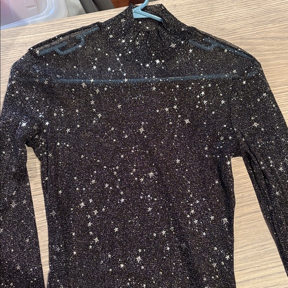 MangoPop Sheer Star Print Mock Neck Top Black Size M - Picture 5 of 6
